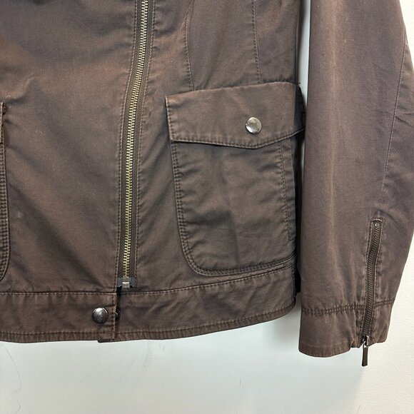 Banana Republic Moto Jacket Brown Cotton Twill Asymmetrical Full Zip Medium - Picture 7 of 11